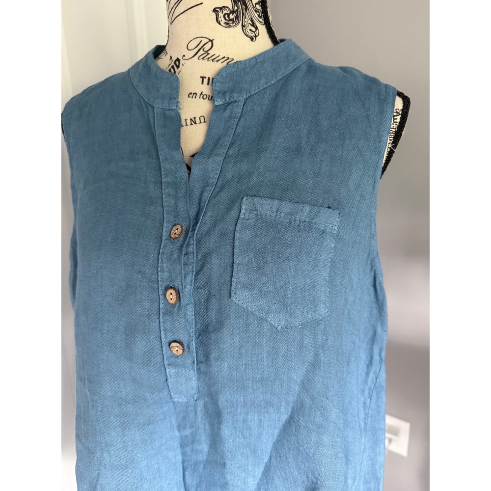 Beyond Capri Women Blue Shirt 100% Lino short sleeve Blouse Italy